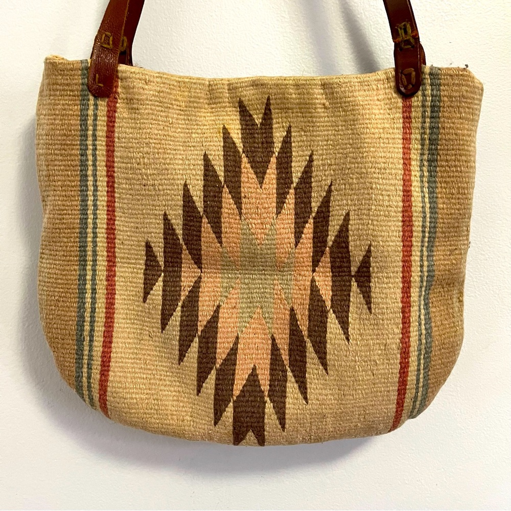 Bohemian Tan and Brown Woven Tote Bag